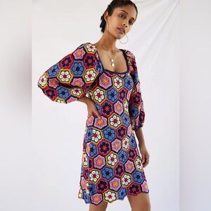 Farm Rio Crochet Floral Mini Dress